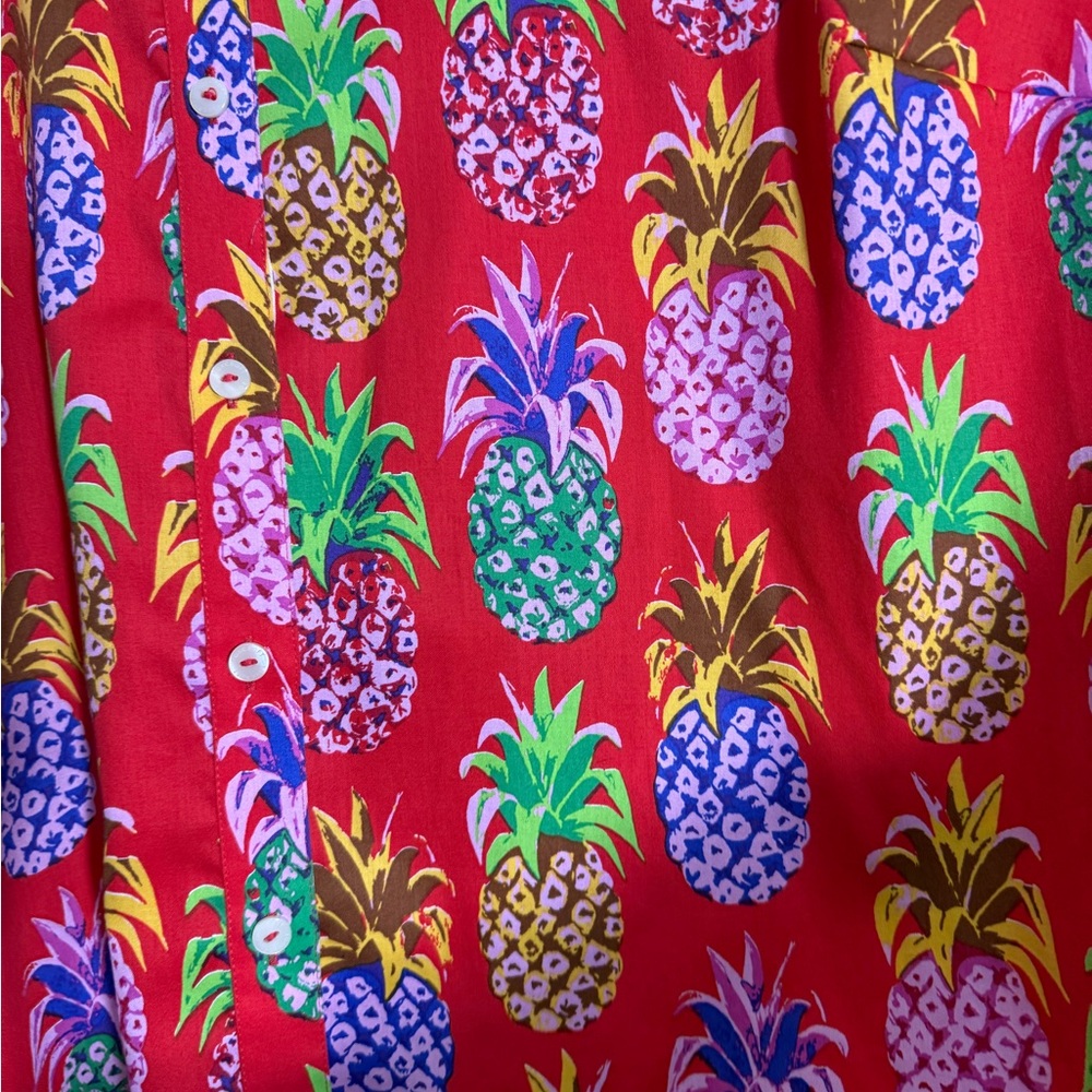 Foxcroft Red Multicolor Pineapple Button Down Shi… - image 2